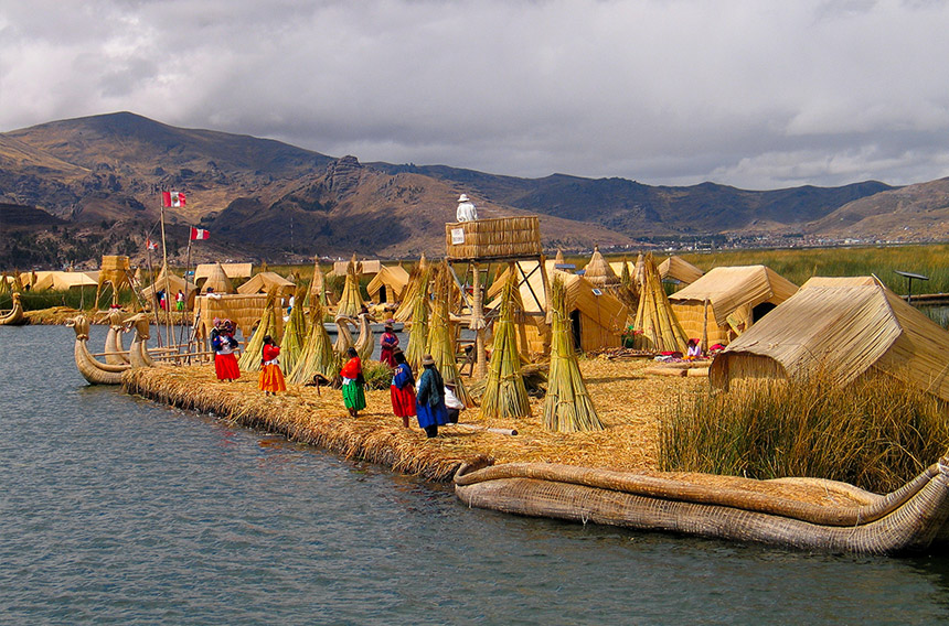 Lake Titicaca - Meet with the top-hatted Uros people who live on islands made of reeds.