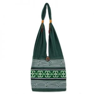 Green Embroidered Shoulder Bag from Thailand