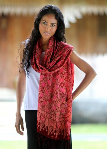 Indonesian Batik Silk Shawl