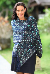 Silk Batik Shawl in Shades of Blue