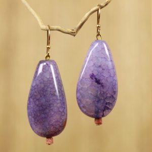 Artisan Crafted Agate Dangle Earrings from West Africa, 'Lilac Nebula' by Rachel Armah