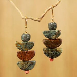 Artisan Crafted Natural Soapstone Beaded Hook Earrings, 'Nkabom' by Rachel Armah