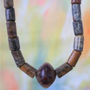 Fair Trade Crafted Men's Soapstone Pendant Necklace, 'Warm Tones' by Rachel Armah