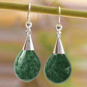 Sterling Silver and Jade Dangle Earrings, 'Apple Drop'