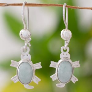 Light green jade dangle earrings, 'Marine Turtles'