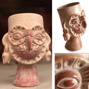 Handcrafted Archaeological Ceramic Sculpture, 'Owl Cat'