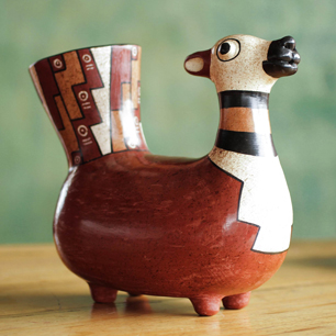 Handcrafted, Inca Pottery Replica, 'The Little Llama Pot'
