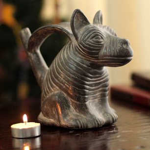 Hand Crafted Peruvian Archaeological Ceramic Dog Sculpture, 'Chimu Dog'