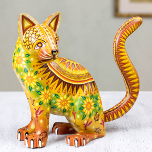 Mexico Oaxaca Folk Art Alebrije Mystical Cat Sculpture, 'Cat of the Sun'