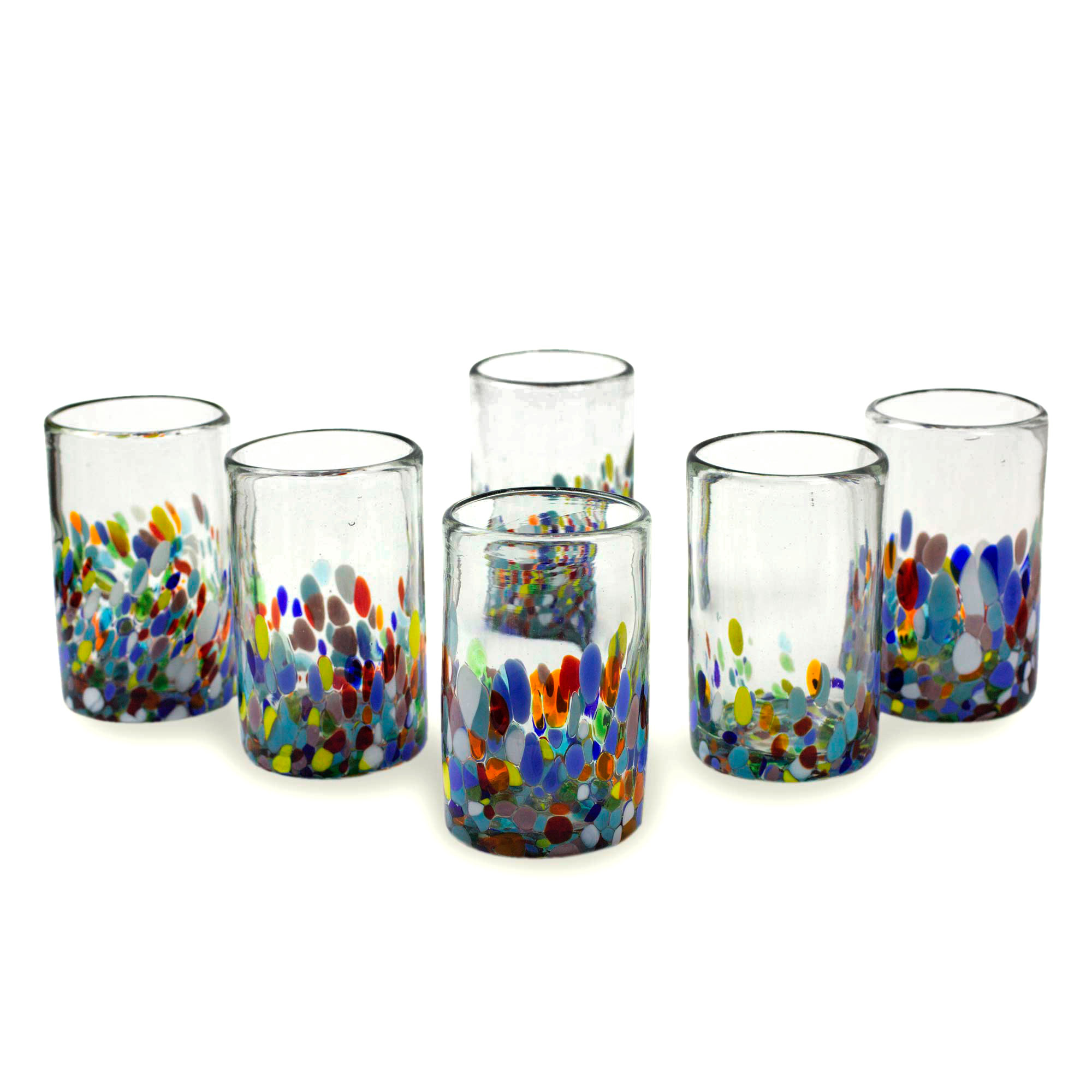 Set of 6 Handblown Recycled Glass Tumblers, 'Subtle Fires'