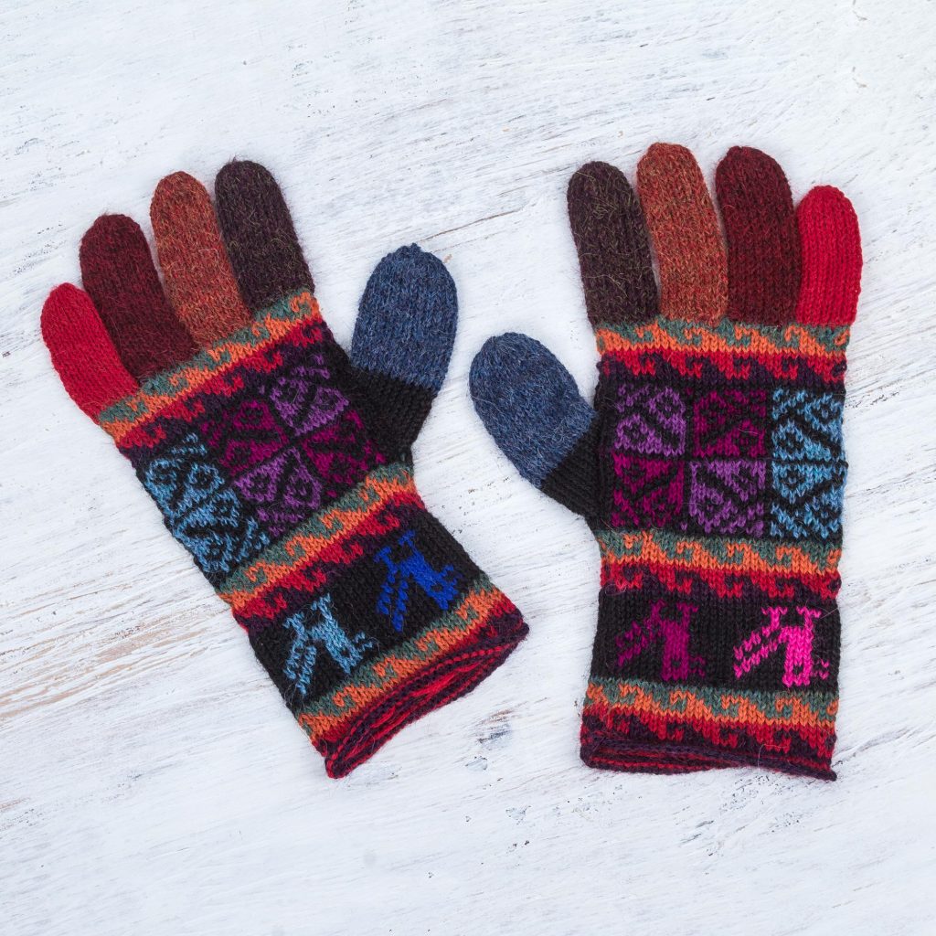 Artisan Crafted 100% Alpaca Colorful Gloves from Peru, 'Bright Tradition'
