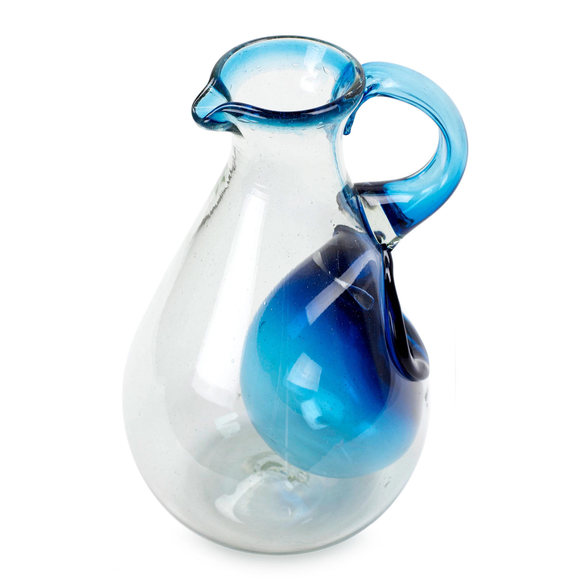 Hand Made Blown Glass Pitcher with Ice Chamber, 'Fresh Caribbean'