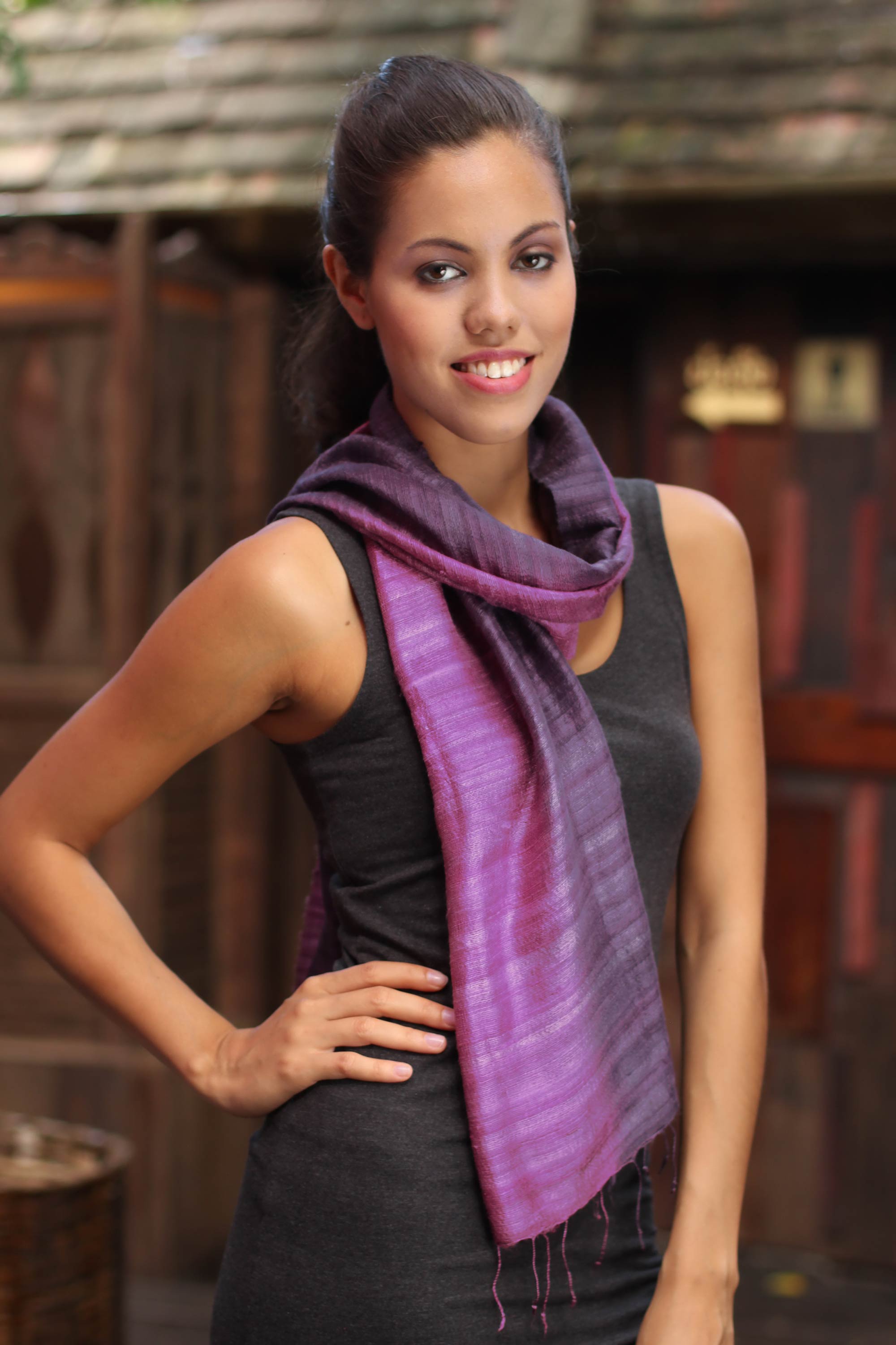 Women's Handcrafted Silk Scarf from Thailand, 'Orchid Splash'