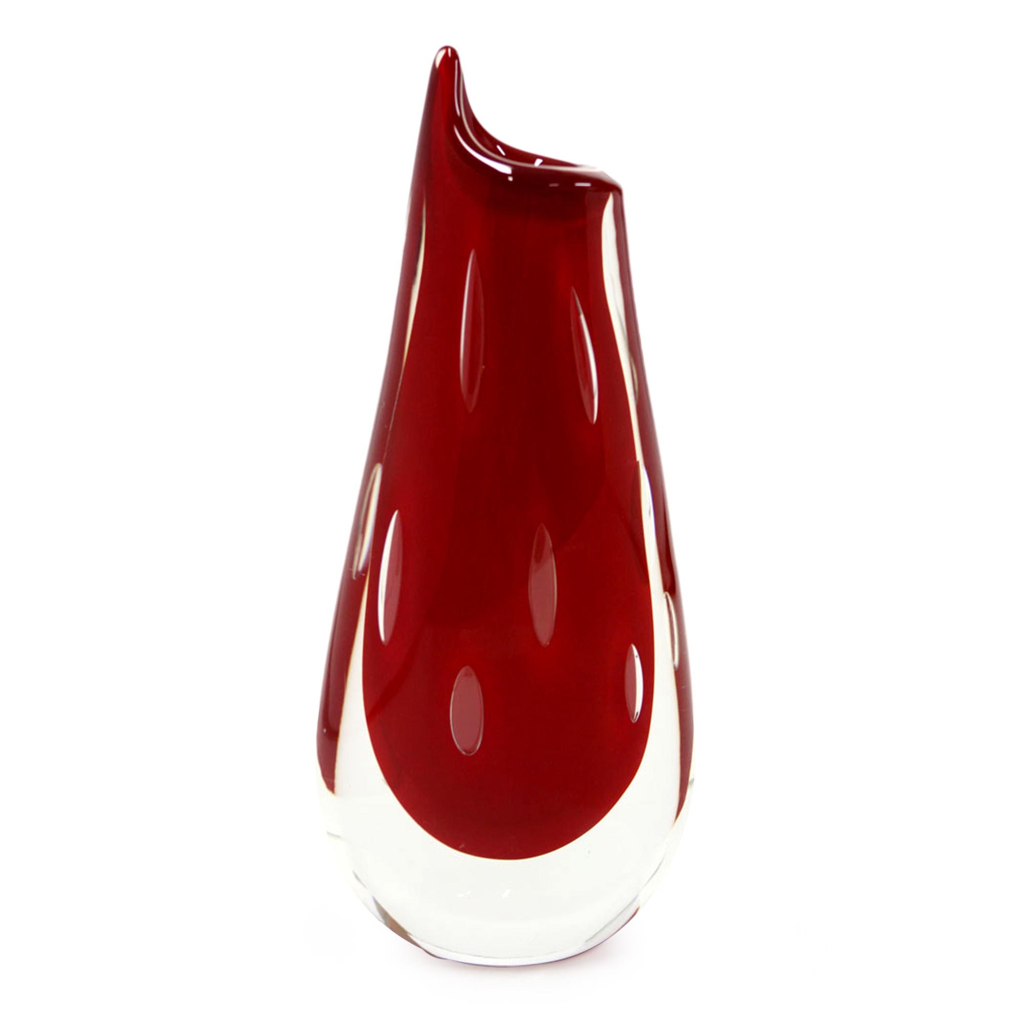 Handblown Murano Inspired Glass Vase (Medium), 'Red Volcano'