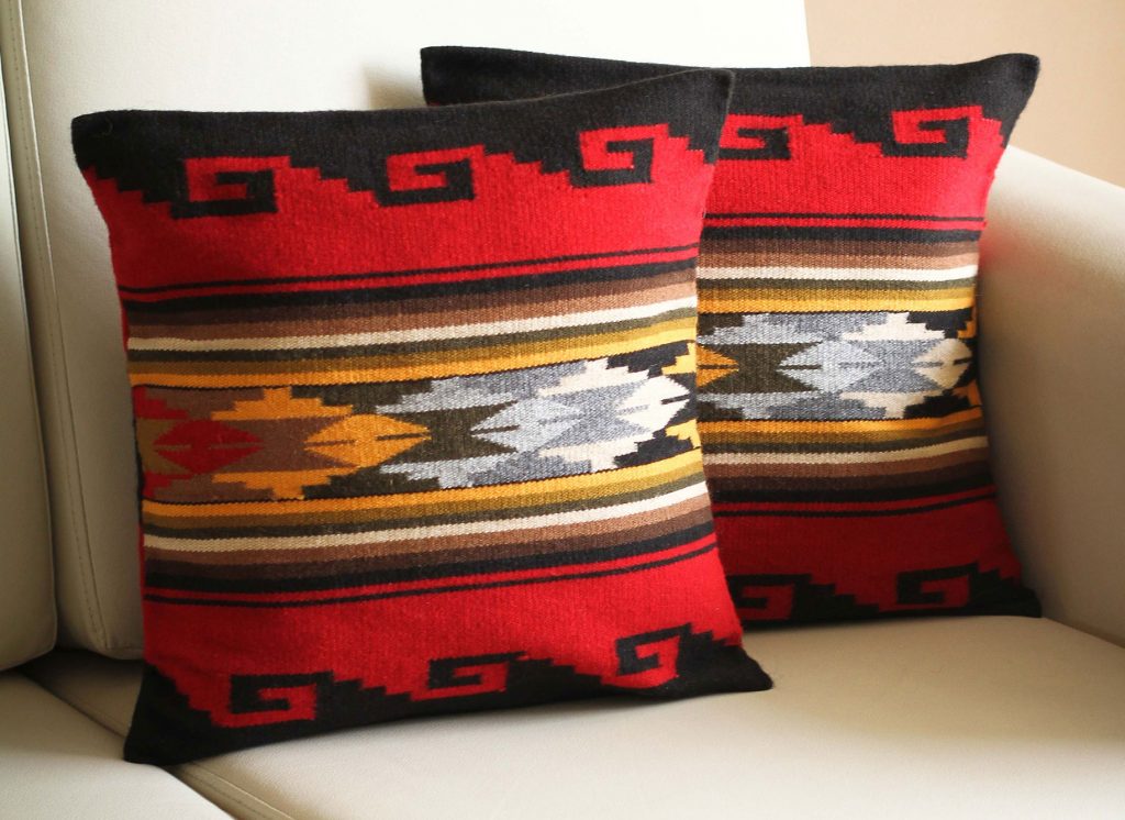 Fair Trade Alpaca Wool Patterned Pillow Covers, 'Crimson Sky'