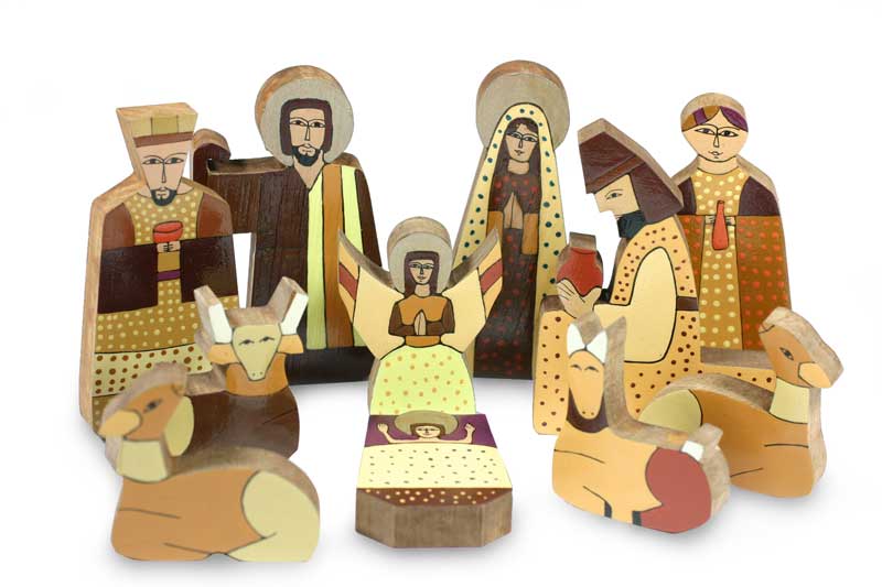 Handcrafted wood nativity set from Central America