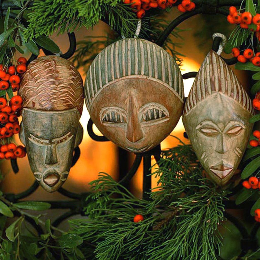 Hand Carved African Mask Ornament Set "The Three Wise Men"