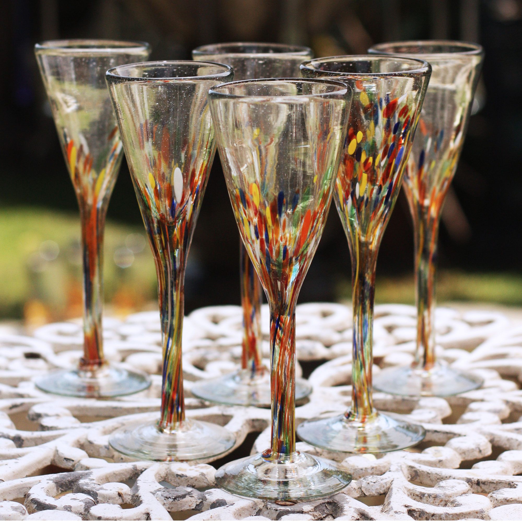 Handblown Celebration Champagne Flutes Glasses (Set of 6), 'Ready for Toasting' 