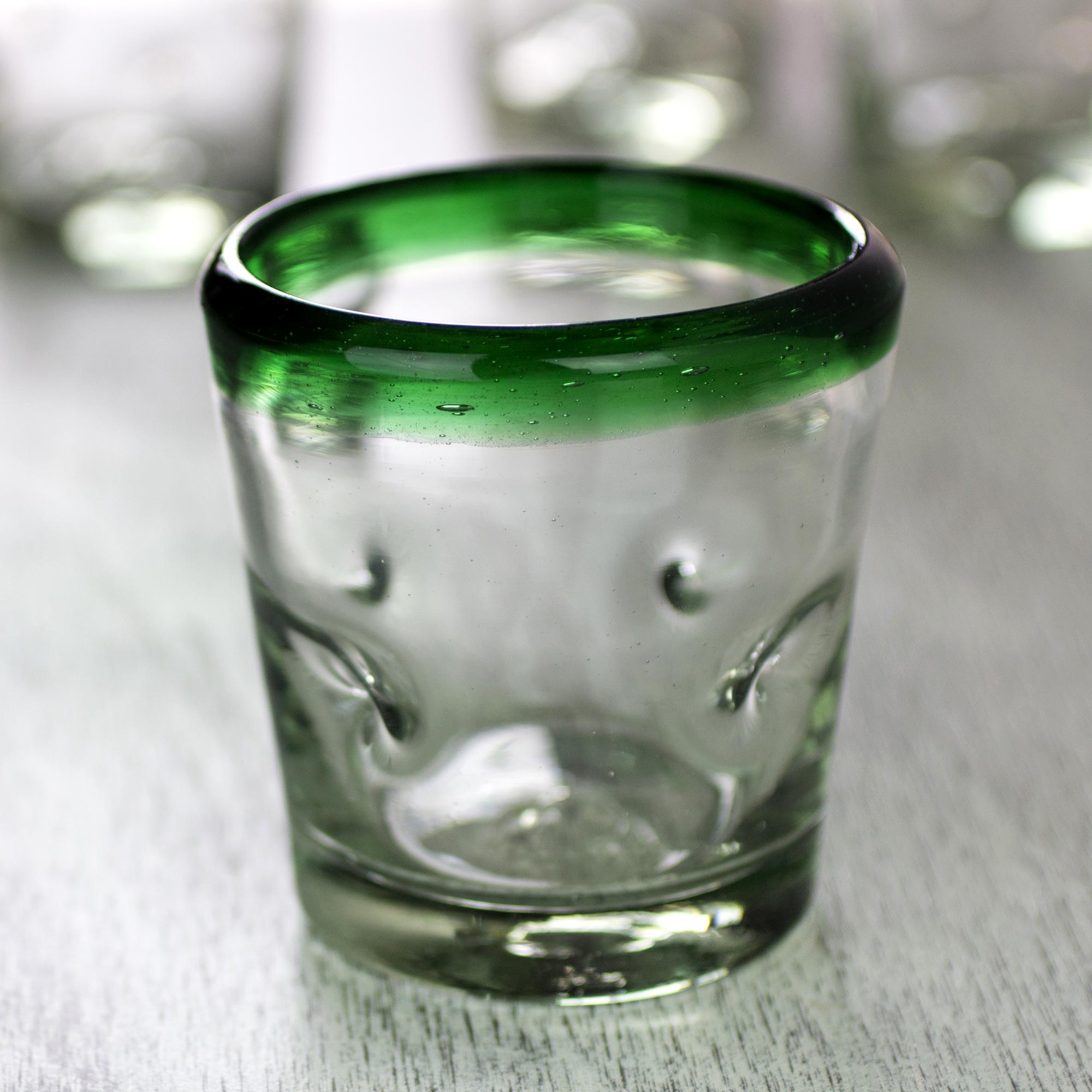 Eco-Friendly Recycled Glass Tumbler Set from Mexico, 'Emerald Crowns'