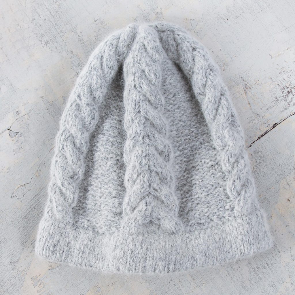 Soft Grey Hand Knitted Cable Stitch Alpaca Hat, 'Mist'