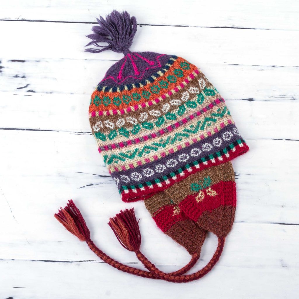 Multi Color Hand Knit 100% Alpaca Peruvian Chullo Hat , 'Winter Fiesta'