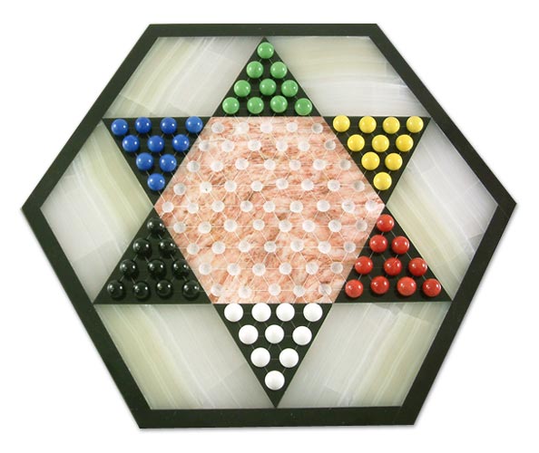 Hand Crafted Marble Chinese Checker Game Set, 'Colorful Contrast'