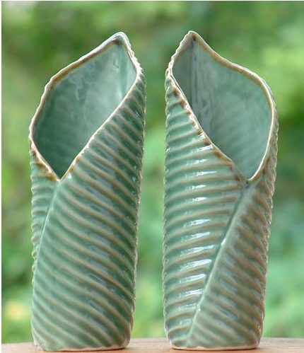 Ceramic Leaf-Shaped Vases (Pair), 'Banana Vases'