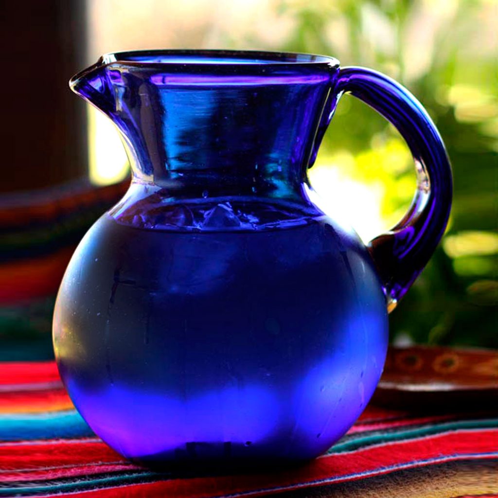 Hand Blown Glass Blue Serving Pitcher, 'Blue Ocean'