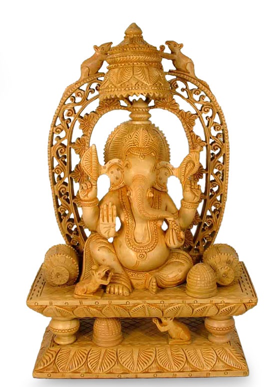 Curate Product ID: U12415 Fair Trade Indian Wood Sculpture, 'The Blessings of Ganesha'