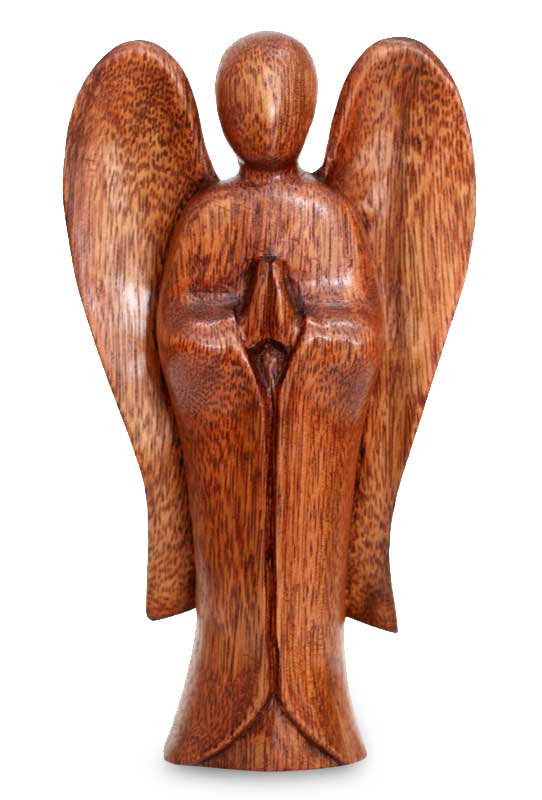 Carved Wood Sculpture, 'Angel Song of Peace'