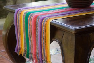 Hand Loomed Central American Cotton Table Runner, 'Striped Color Fantasy'