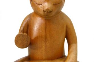 Original Wood Sculpture from Indonesia, 'Blessing Cat'