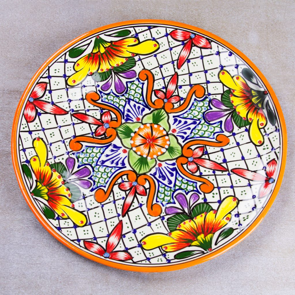 Talavera ceramic serving plate, 'Happy Tradition'