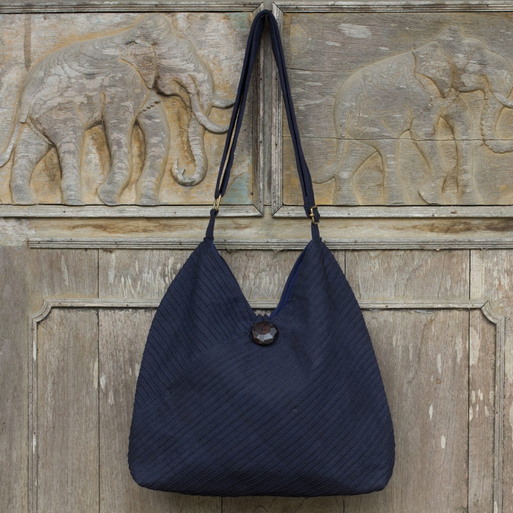 Navy Blue Cotton Hobo Bag with Coin Purse and Multi Pockets, 'Surreal Blue'