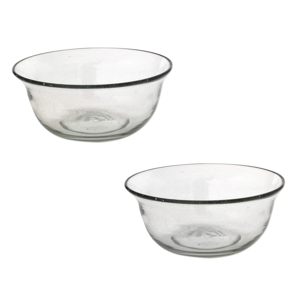 Artisan Crafted Clear Blown Glass Bowls (Pair), 'Bubbles'