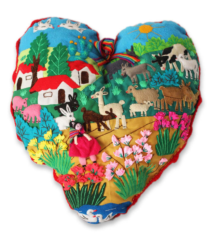 Handmade Fork Art Lush Heart Shaped Throw Pillow, 'Mountain Hearts'