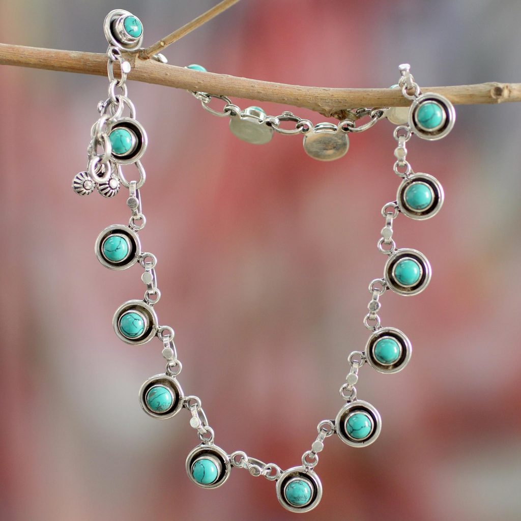 Fair Trade India Ankle Jewelry Turquoise and Sterling Silver, 'India Trends'