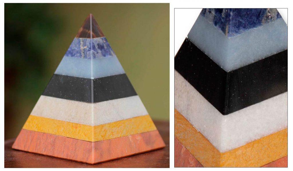 Fair Trade Geometric Multigem Sculpture, 'Power of the Pyramid'