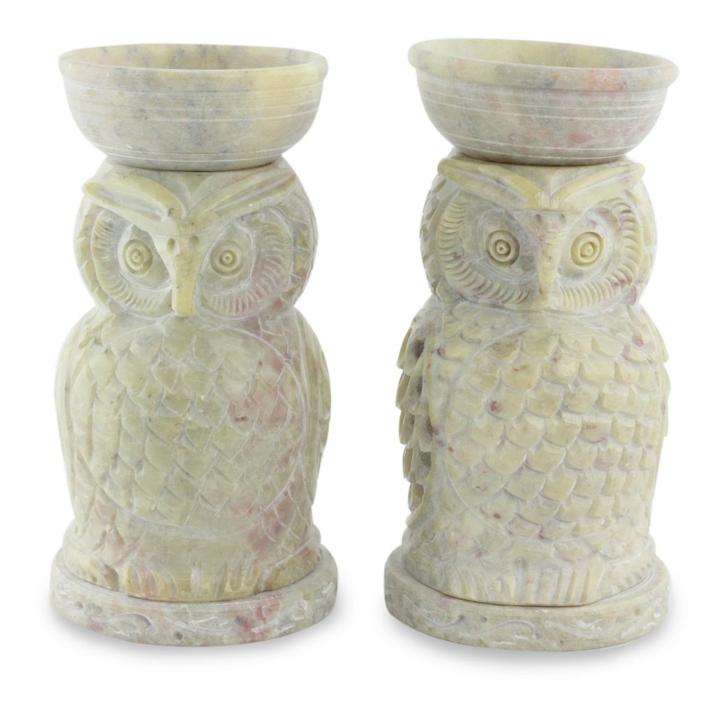 Indian Soapstone Oil Burners, 'Paired Wisdom'