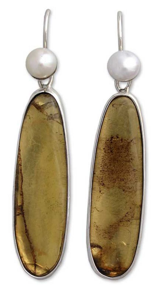 Unique Sterling Silver and Amber Drop Earrings, 'Shadowed Sunlight'