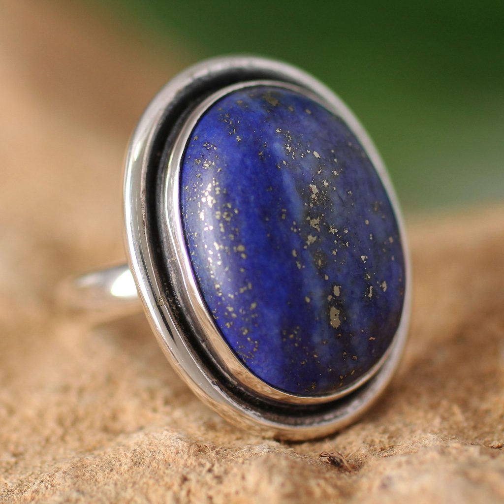 Gemstone Jewelry - Lapis Lazuli Cocktail Ring in Sterling Silver Jewelry, 'Universe'