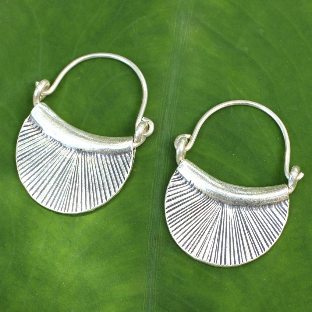 Silver Crescent Earrings, 'Egyptian God'