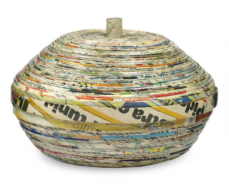 Central American Modern Recycled Paper Decorative Basket, 'News from Guatemala'