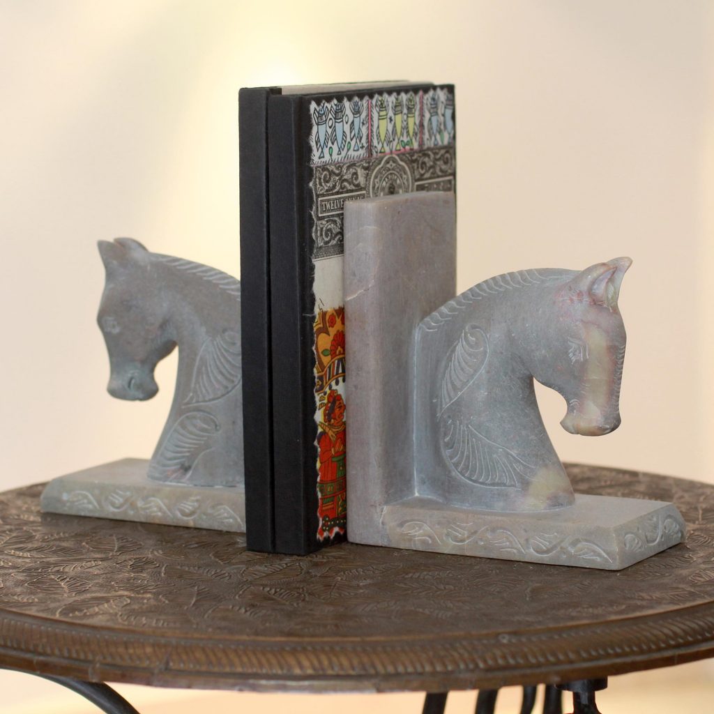 Hand Carved Soapstone Horse Bookends (Pair), 'Pretty Ponies'