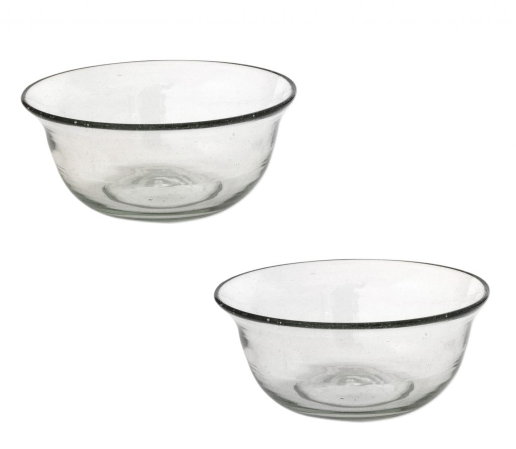 Artisan Crafted Clear Blown Glass Bowls (Pair), 'Bubbles' for Copenhagen inspired dinner party