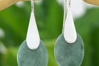 Fair Trade Silver 925 and Green Jade Handcrafted Earrings, 'Cool Maya Jungle'