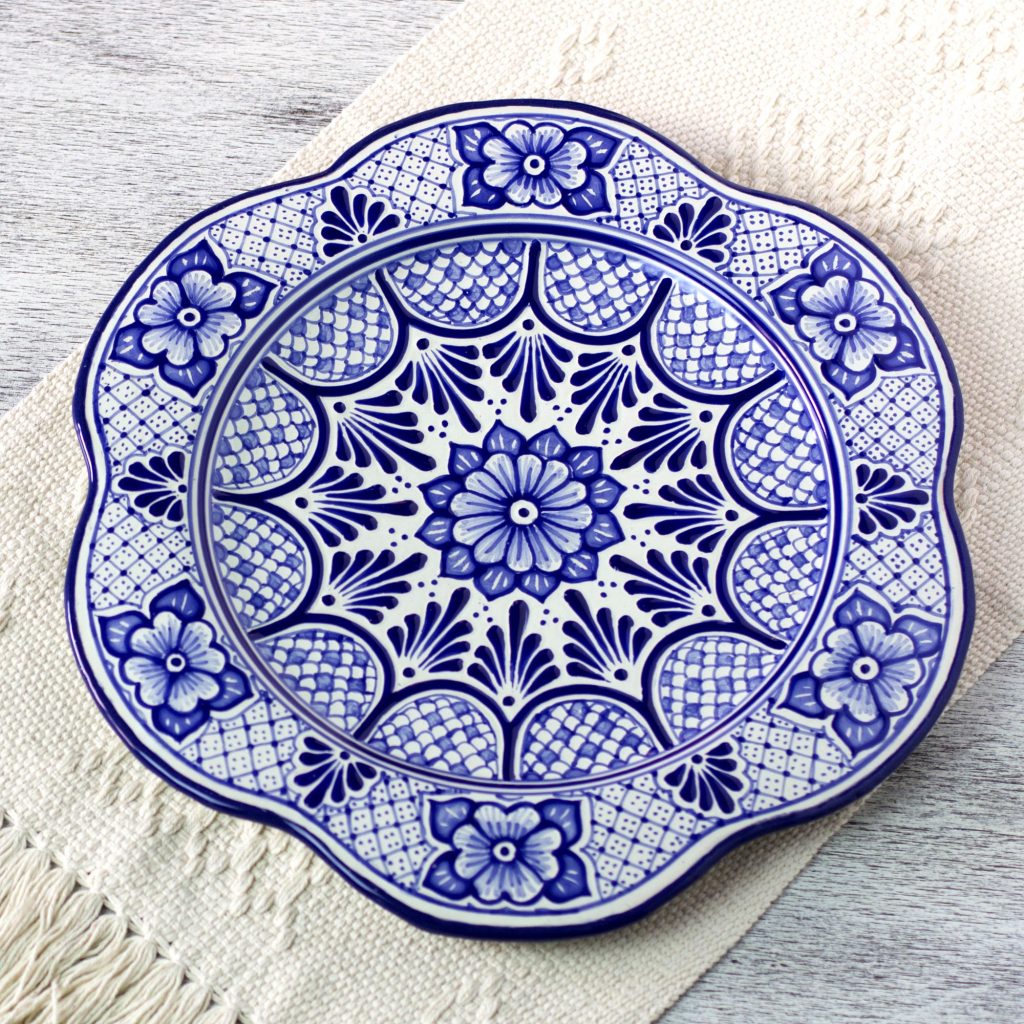 Artisan Crafted Handcrafted Floral Ceramic Platter Serveware, 'Blue Duchess' for Copenhagen inspired dinner party