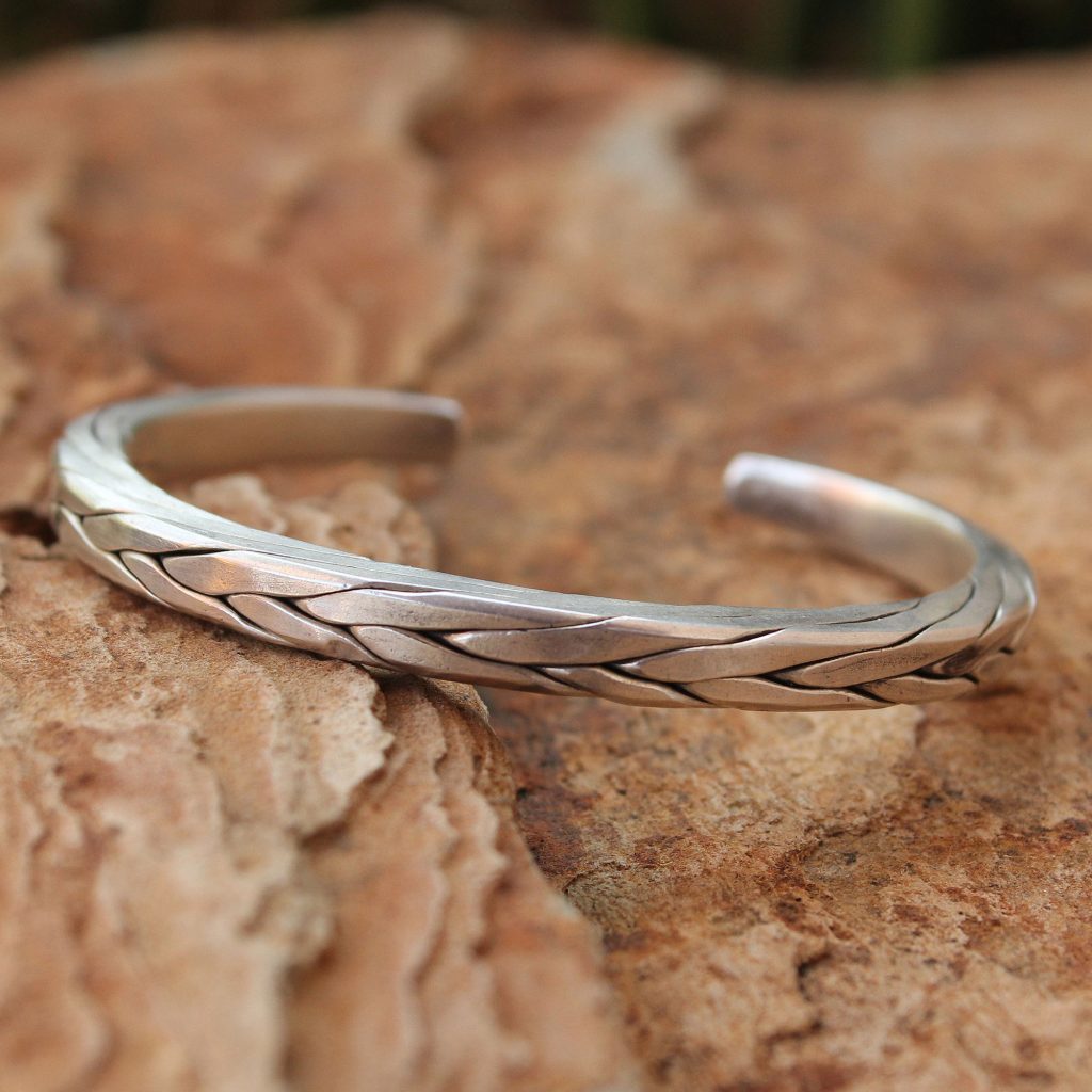 Men's Handcrafted Silver Cuff Bracelet, 'Hill Tribe Braid'
