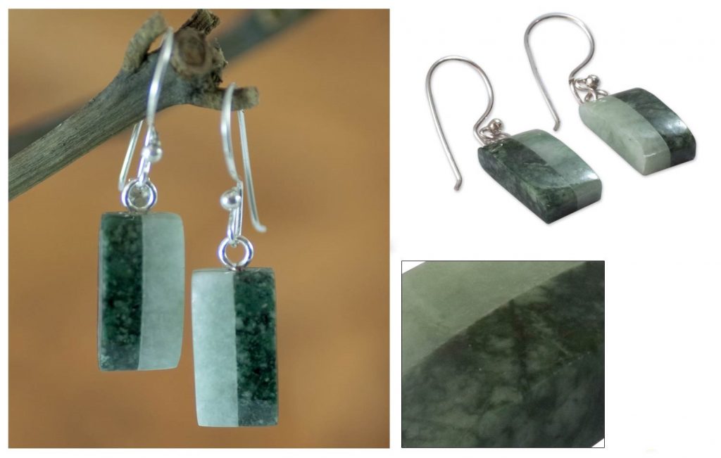 Gemstone Jewelry - Unique Good Luck Dangle Jade Earrings, 'Life'