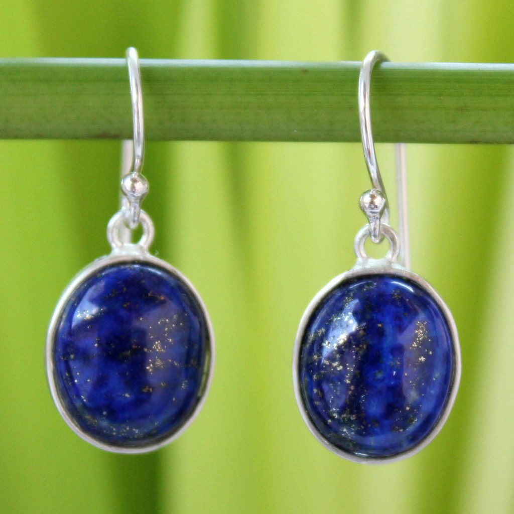 Gemstone Jewelry - Thai Sterling Silver and Lapis Lazuli Earrings, 'Majestic Blue'